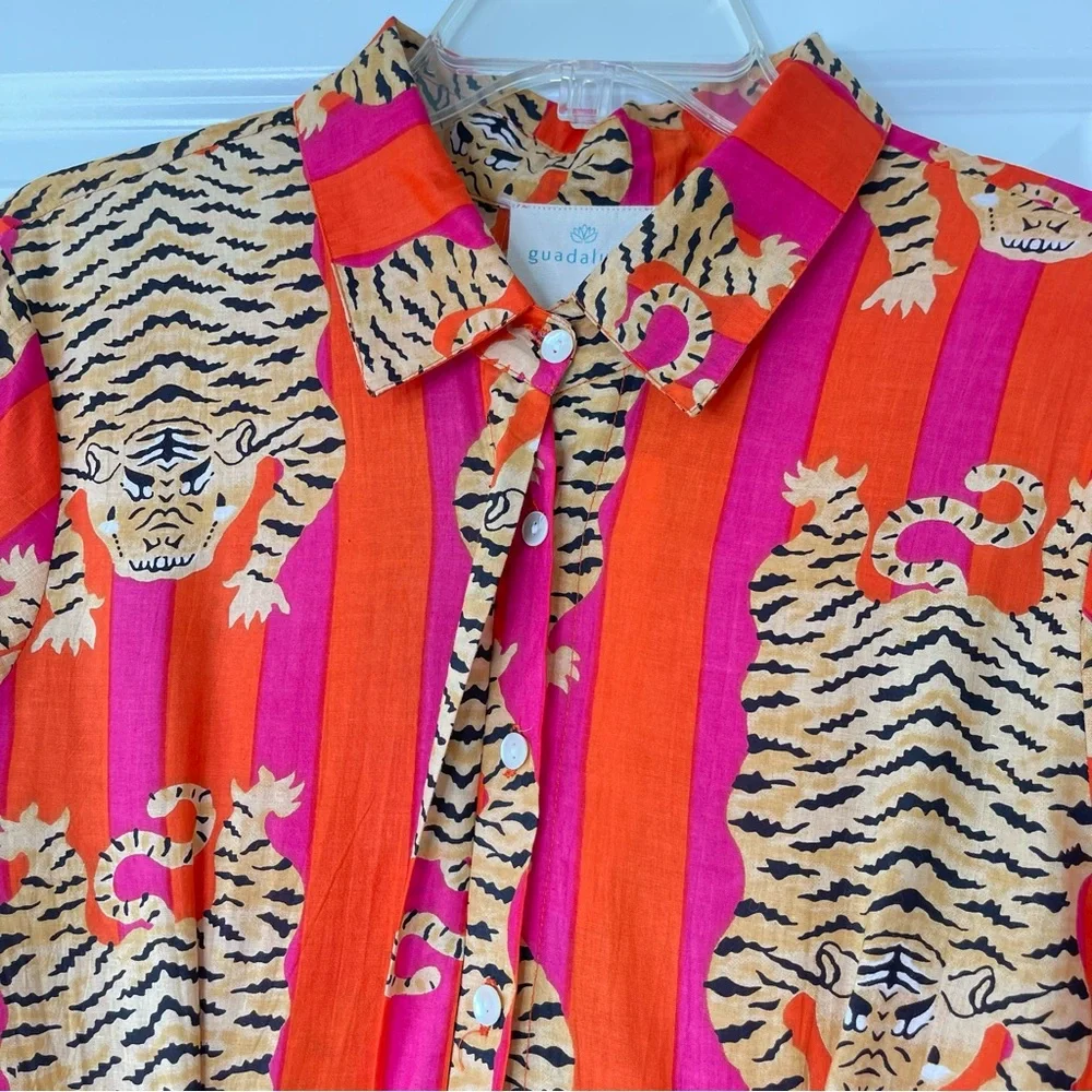 Guadalupe Luciana Tibet Tiger Stripes Hand Block Print Pure Indian Cotton Dress - Picture 5 of 16